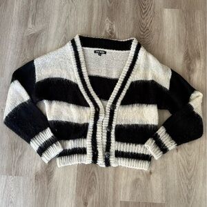 Steve Madden Black and Cream Striped Cardigan
